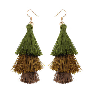 Women's  Bohemian Tassel Earrings Hand-made Three Layers Different Color Ear Drop Unique Gift