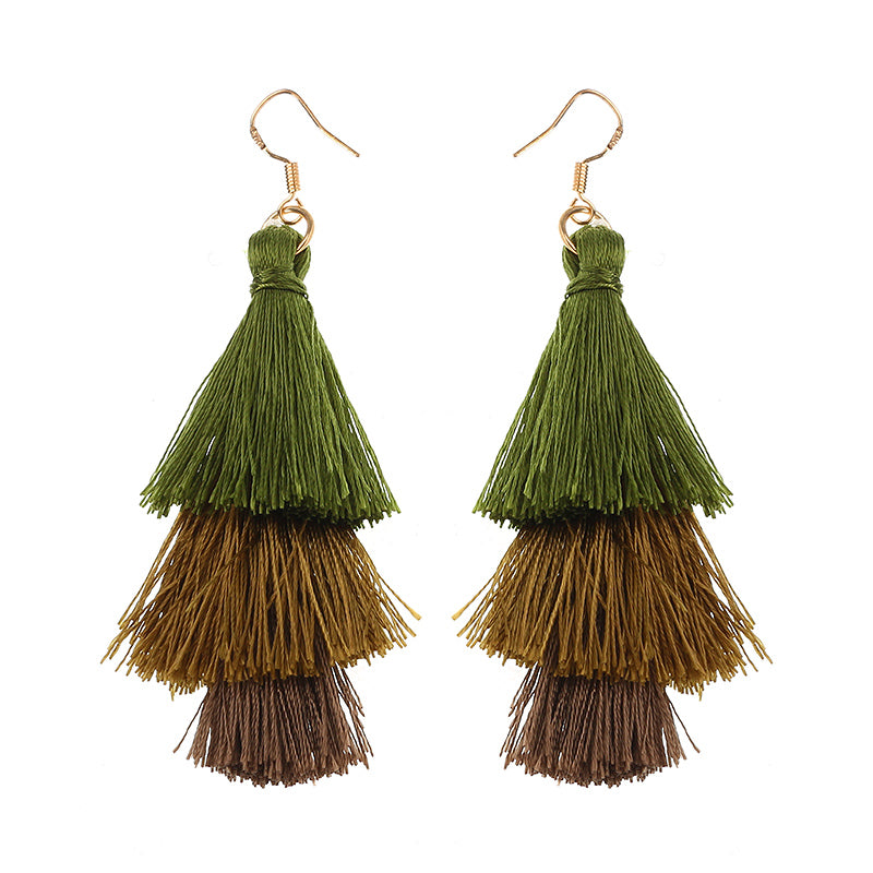 Women's  Bohemian Tassel Earrings Hand-made Three Layers Different Color Ear Drop Unique Gift