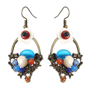 Ethnic Bead Earrings Tassel Flower Agate Ear Drop Jewelry for Women