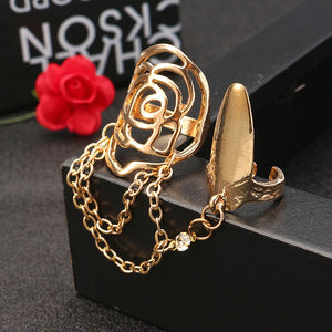 Silver Gold Hollow Rose Ring Alloy Rhinestone Nail Ring Jewelry for Women