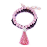 Sweet Amethyst Crystal Opal Beads Heart Tassels Elegant Two-layer Bracelet Women Jewelry 