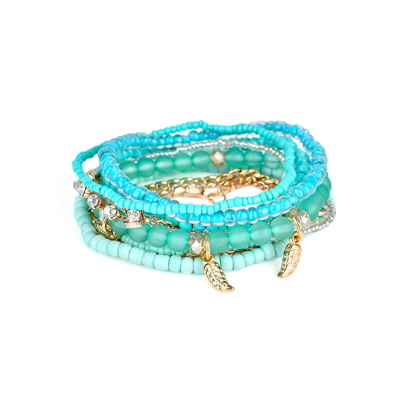 Bohemian Bracelet Leaves Chain Multilayer Beads Bracelets for Women