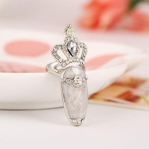 European Sweet Inlay Rhinestone Crown Fingernail Ring