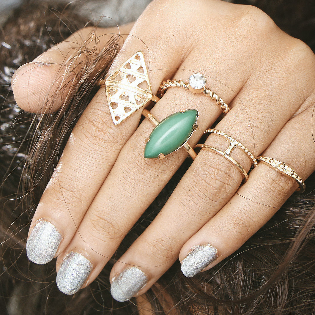 Trendy Women Gemstone Knuckle Rings Mix Finger Midi Ring Set