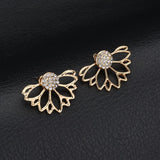 Trendy Rhinestone Earrings Hollow Lotus Double Side Ear Stud