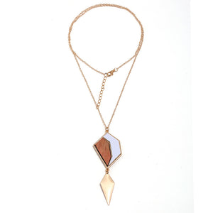 Fashion Geometric Drop Long Necklace Simple Wood Pendant