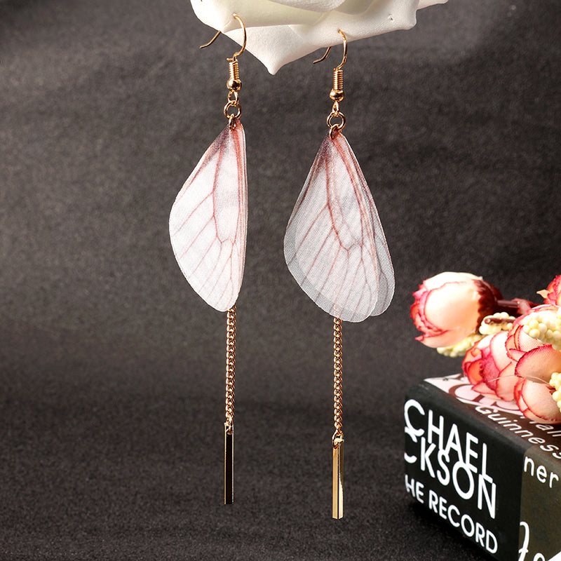 Sweet Chiffon Wings Asymmetric Artificial Pearl Women Earrings