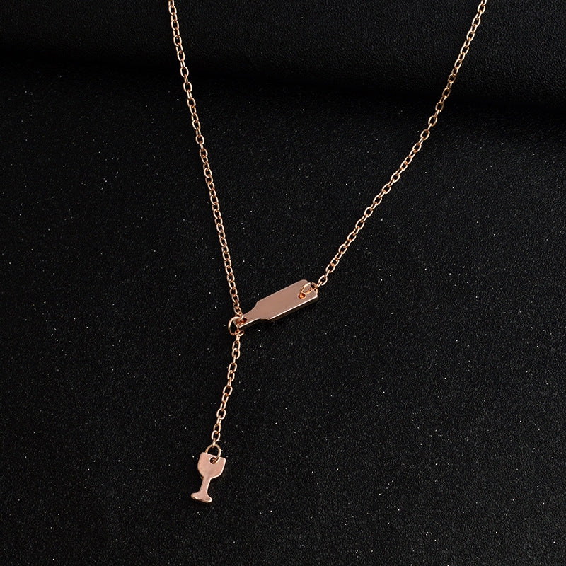 Pendant Necklace Elegant Chain Beer Wineglass Silver