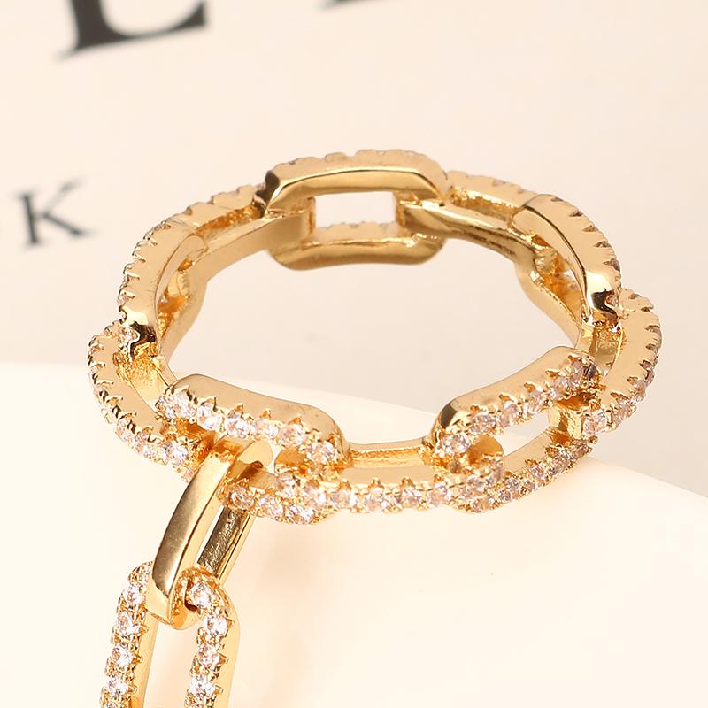 24K Gold and Platinum Plated Punk Chain Shape Shiny Zircon Two Linked Rings Best Gift Women Jewelry