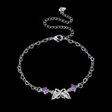 YUEYIN Elegant 925 Silver Plated Purple Rhinestone Butterfly Anklet Bracelet Women Jewelry