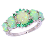 Green Fire Opal & Emerald Wedding Ring Women Jewelry Gems