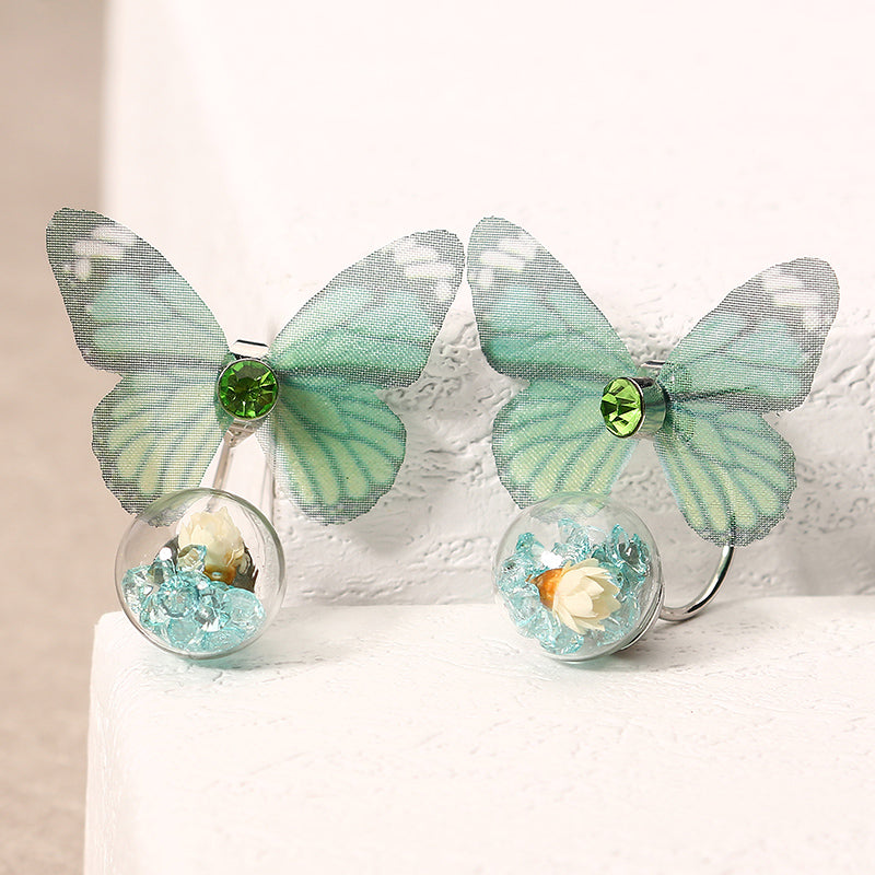 Trendy Crystal Glass Ball Flower Butterfly Fabric Earrings for Women 