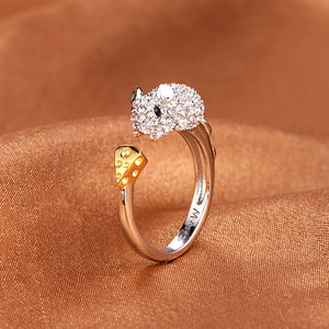 Cute Chinese Zodiac Gold Animals Rhinestones Adjustable Ring