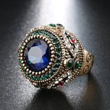 Bohemian Blue Rhinestone Finger Ring Ethnic Gold Plated Ring