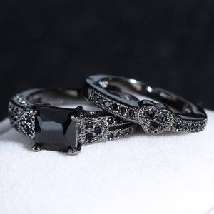 2Pcs/set Classic Engagement Ring Gun Black Zirconia Heart