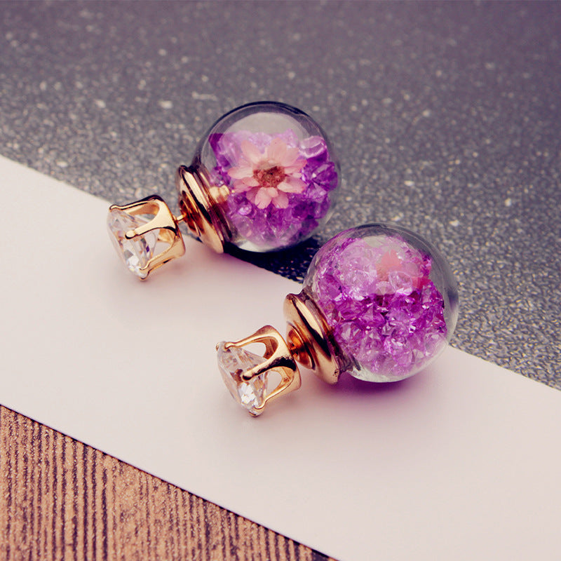 Trendy Colorful Crystal Glass Ball Flower Round Earrings