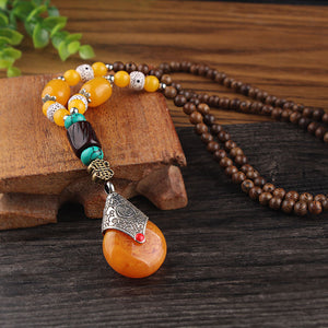 Retro Women's Colorful Wood Buddha Beads Pendant Necklace