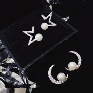 Star Moon Rhinestones Pearl Earring Jewelry for Women