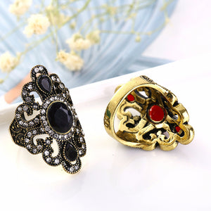 Vintage Finger Ring Gemstone Rhinestone Hollow Oval Jewelry