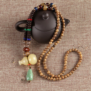 Unisex Ethnic Vintage Gourd Beeswax Turquoise Bead Necklace