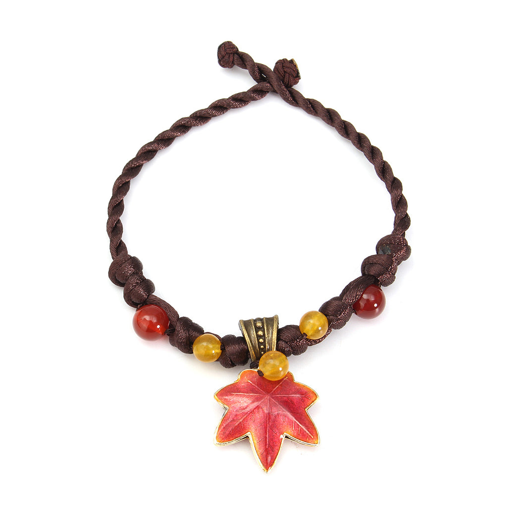 Bohemia Handmade Cloisonne Natural Agate Maple Leaf Bracelet 