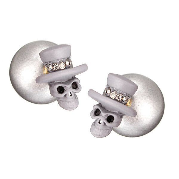 Punk Skull Zircon Crystal Double Side Stud Earrings Women Jewelry