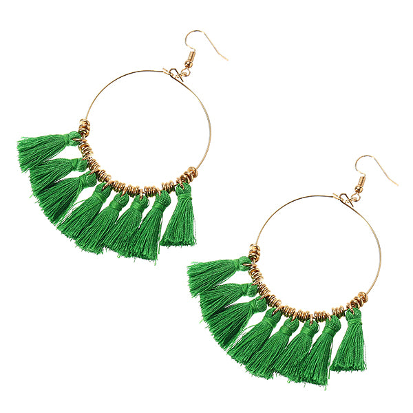 Bohemian Sector Shape Tassel Pendant Big Hoop Dangle Earring