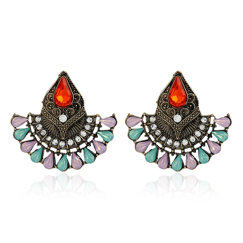 1Pair Bohemian Crystal Rhinestones Water Drop Retro Earrings