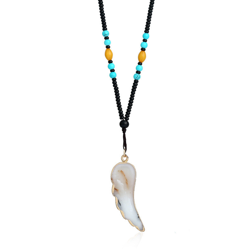 Ethnic Unisex Long Necklace Natural Stone Pendant Turquoise