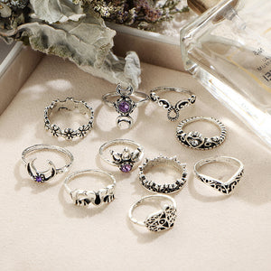 10 Pcs Trendy Statement Crystal Irregular Knuckle Ring Set