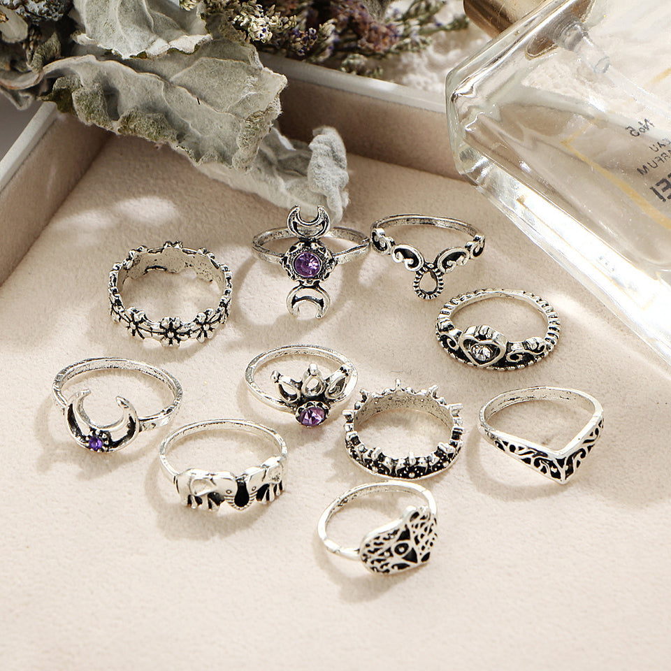 10 Pcs Trendy Statement Crystal Irregular Knuckle Ring Set