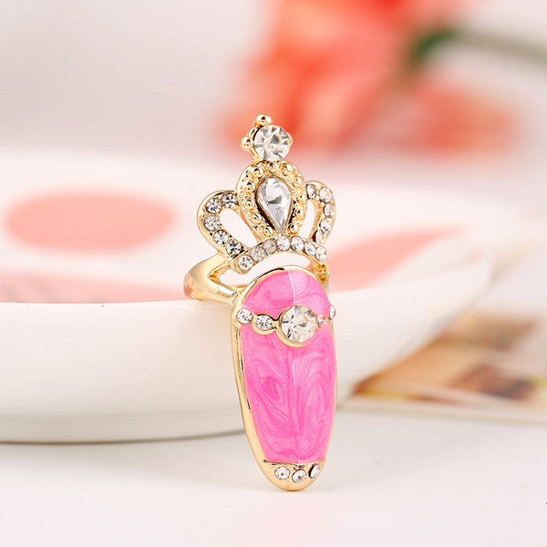 European Sweet Inlay Rhinestone Crown Fingernail Ring