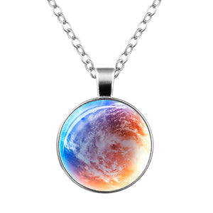 Vintage Glass Gem Cabochon Luminous Planet Series Necklace