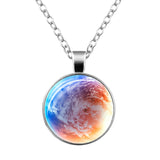 Vintage Glass Gem Cabochon Luminous Planet Series Necklace