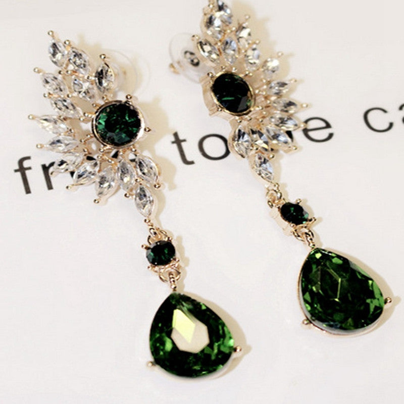 Green Red Rhinestone Earring Wings Charm Drop Pendant