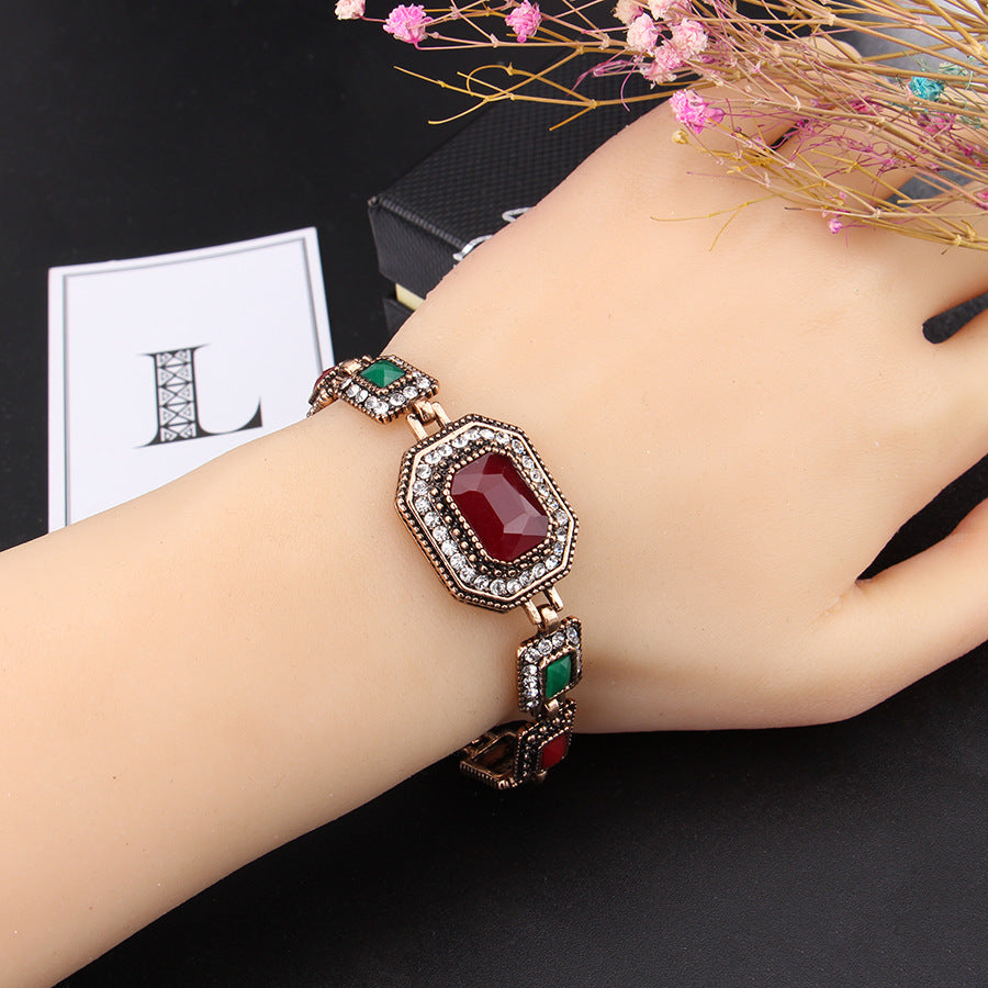 Ethnic Bracelet Polygonal Rhinestone Colorful Resin Bangle