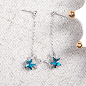 Fashion Blue Purple Stars Dangle Earring Crystal Rhinestones