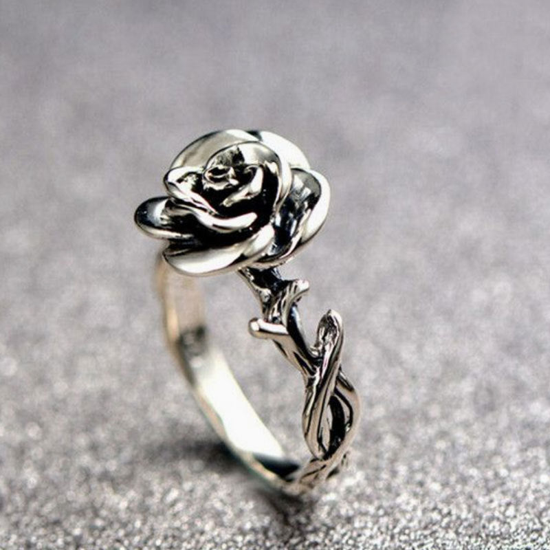 Sweet Flower Silver Rings Elegant Carved Rose Flower Rings