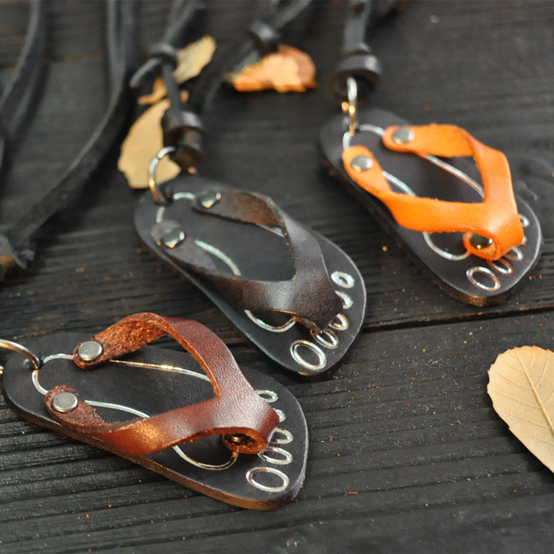 Genuine Leather Flip-Flops Outdoor Beach Necklace