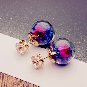 Trendy Colorful Crystal Glass Ball Flower Round Earrings