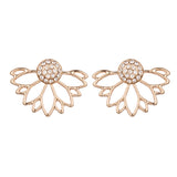 Trendy Rhinestone Earrings Hollow Lotus Double Side Ear Stud