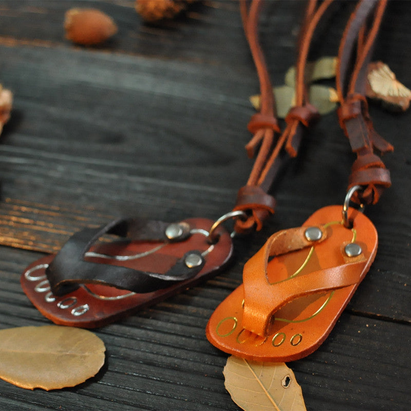 Genuine Leather Flip-Flops Outdoor Beach Necklace