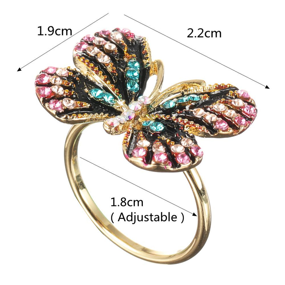 Fashion Colorful Butterfly 18K Gold Ring Luxury