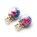 Trendy Colorful Crystal Glass Ball Flower Round Earrings