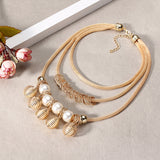 Bohemian Multilayer Gold Artificial Pearl Hollow Ball Unique Style Necklace Party Gift for Women 