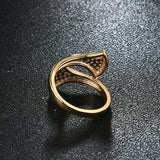 Elegant Sterling 24K Gold Plated Shiny Zircon Fan Shape Interlaced Ring Fashion Women Jewelry