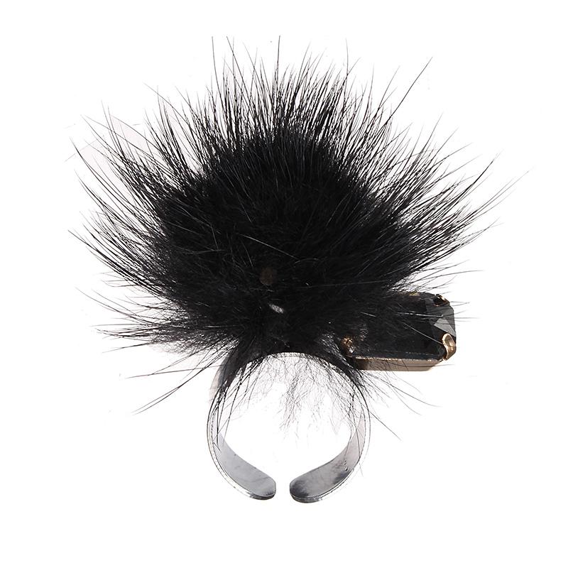 Trendy Fuzzy Ball Rhinestone Elastic Bracelets Finger Rings