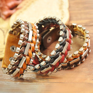 Vintage Unisex Leather Woven Geometry Multicolor Bracelet