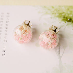 Trendy Ear Stud Double Color Baby's Breath Glass Ball Flower Earrings