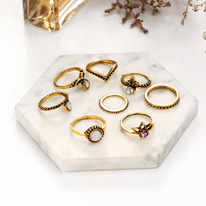 8 Pcs  Women Trendy Crystal Geometric Gem Knuckle Ring Set